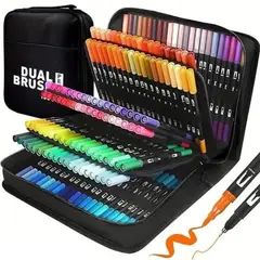 GENERICO - Plumones Dual Brush Punta Pincel 168 Colores con Estuche