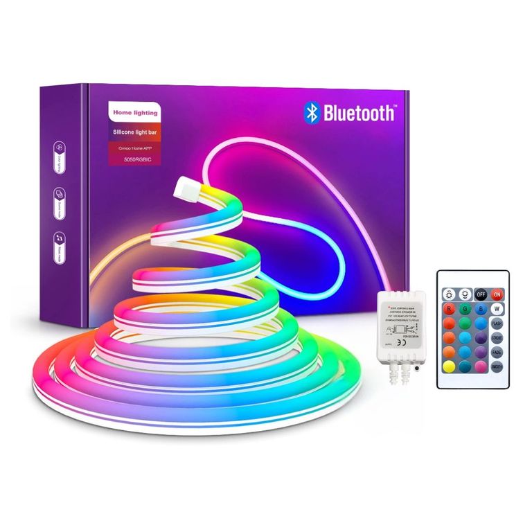 Tira de Neón LED RGB de Silicona 12V de 5 Metros IP65 con Control Remoto – Interior y Exterior