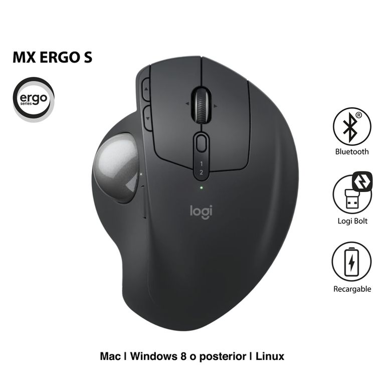 MOUSE MX ERGO S ADVANCED TRACKBALL BLUETOOTH USB-C NEGRO 910-007261