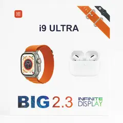 GENERICO - PACK I9 ULTRA BIG 2.3 SMARTWATCH MÁS TWS AURICULARES INALÁMBRICOS CORREA NARANJA MÁS CORREA ROSA