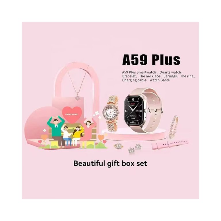 PACK SMARTWATCH A59 PLUS 2.02 BIG SCREEN KIT 7 EN 1 CON ACCESORIOS PARA DAMA CORREA AZUL