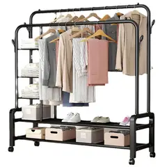 GENERICO - Estante Colgador Organizador Ropa Perchero 58kg Con Ruedas Negro