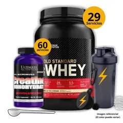 OPTIMUN NUTRITION - Proteína Gold standard whey de 2lb Vainilla + Creatina Ultimate Nutrition 300gr + regalos