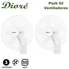 DIORE - Pack 02 Ventilador de pared Dioré MWF 1605 3 velocidades 5 aspas 55 W Blanco