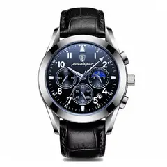 GENERICO - RELOJ HOMBRE CUERO NEGRO PLATEADO POEDAGAR ELEGANTE