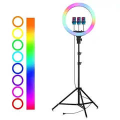 GENERICO - Aro de luz RGB de 45 CM + Trípode 2.10 MT + Control Remoto