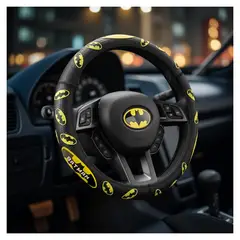 JET - Cubre Volante Batman Universal Negro Amarillo Diseño Deportivo Con Agarre Antideslizante