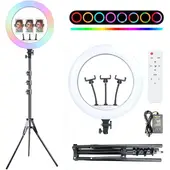 GENERICO - Aro de luz RGB de 45 CM + Trípode 2.10 MT + Control Remoto