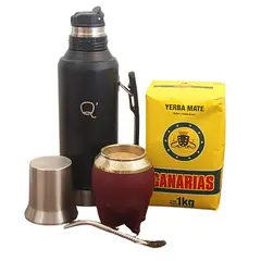 GENERICO - Combo Matero con Mate de Calabaza Termo y Yerba