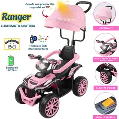 GRACO - Cuatrimoto para niños Eléctrico con Protección UV Ranger Rosado