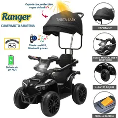 GRACO - Cuatrimoto para niños a Eléctrico con Protección UV Ranger Negro