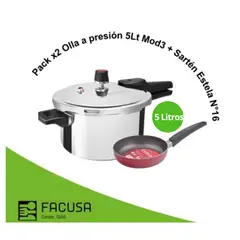 FACUSA - Olla a Presion 5 Lt Acero Inoxidable y Sarten Estela 16
