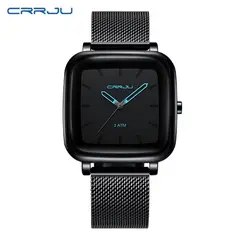 CRRJU - RELOJ NEGRO AZUL METAL HOMBRE ESTILO CUADRADO AZL122