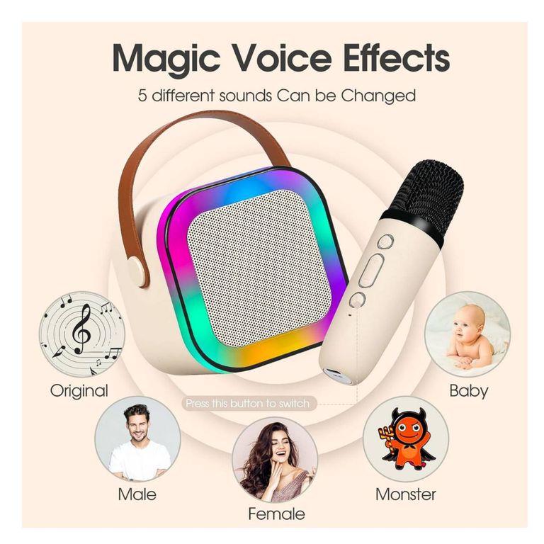 Parlante Karaoke K12 Bluetooth Luces RGB 01 Micrófono - Beige