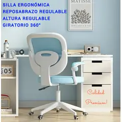 GENERICO - SILLA ESCRITORIO OFICINA GIRATORIO ERGONÓMICA REPOSABRAZOS PLEGABLE EJECUTIVA PREMIUM CELESTE