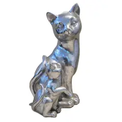 GENERICO - Adorno Decorativo de Gata con Cría Plateada - Adorno Elegante para Sala Regalo Ideal