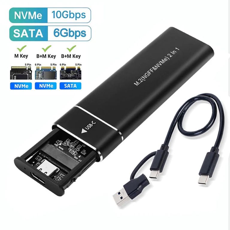 Case M2 SSD NVME y SATA USB C a C