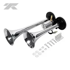 GENERICO - Claxon de Aire 12-24V 2 Cornetas Cromado Universal