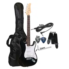 GENERICO - Guitarra Eléctrica Color Negro Incluido Correa&Funda&Cable&Púa&LLaves