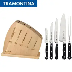 TRAMONTINA - Juego de Cuchillos de Acero Inoxidable con Taco de Madera Century 6 piezas-Tramontina