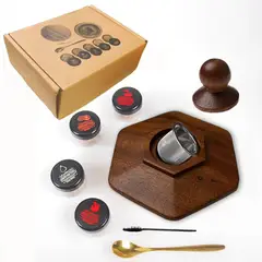 GENERICO - Kit Ahumador Cócteles Gorro Hexagonal Madera Nuez y Virutas 11 cm