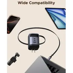 UGREEN - Cargador 100W, GaN Retractil USB-C QuickCharge PD 3.0