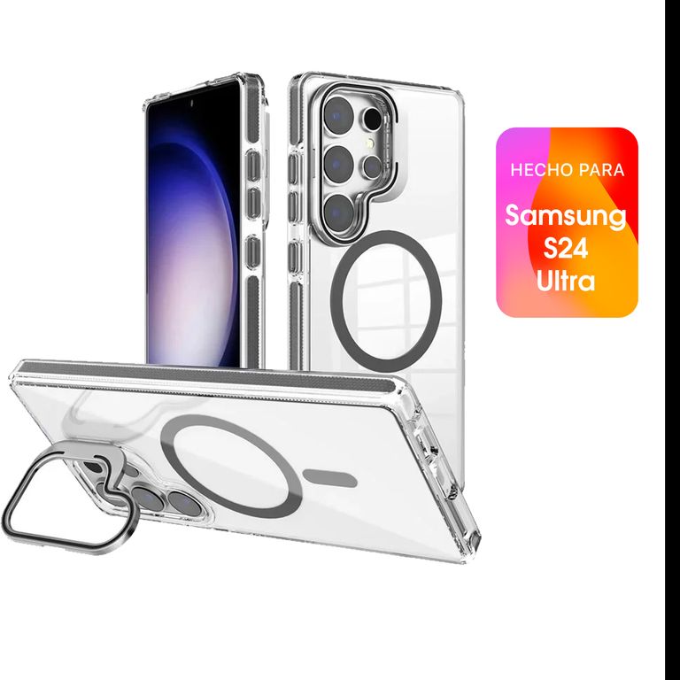 Case Con Soporte - Magsafe Para Samsung S24 Ultra Trasparente con Borde Negro