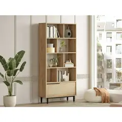 R&R MUEBLES - Estante Modenor Tsunagu Roble con Ratan