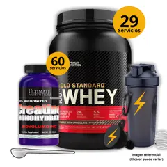 OPTIMUN NUTRITION - Proteína Gold standard whey de 2lb Chocolate + Creatina Ultimate Nutrition 300gr + regalos