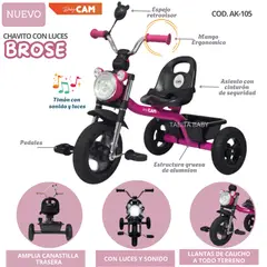 BABY - Triciclo Chavito con Luces y Sonido Brosen Rosado