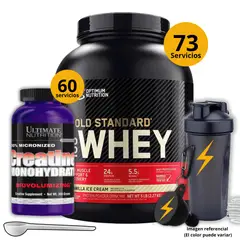 Ultimate Nutrition - Proteína Gold standard whey de 5lb Vainilla + Creatina 300gr + regalos