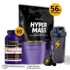 ULTIMATE NUTRITION - Ganador de masa Hyper mass 1kg Chocolate + Creatina 300gr + regalos