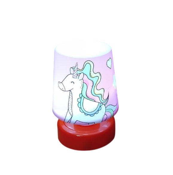 Lampara pequeña para escritorio o dormitorio infantil unicornio rojo