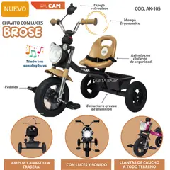 CAM - Triciclo Chavito de Aluminio para niños Brosen Beige