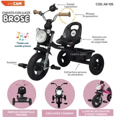 CAM - Triciclo Chavito de Aluminio para niños Brosen Negro