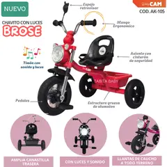 CAM - Triciclo Chavito de Aluminio para niños Brosen Rojo