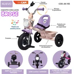 CAM - Triciclo Chavito de Aluminio para niños Brosen LILA