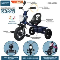CAM - Triciclo Chavito de Aluminio para niños Brosen Azul