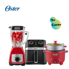 OSTER - TriCombo Licuadora BLSTKAGRRD + Freidora 4L y Olla Arrocera CKSTRC10DFPNK