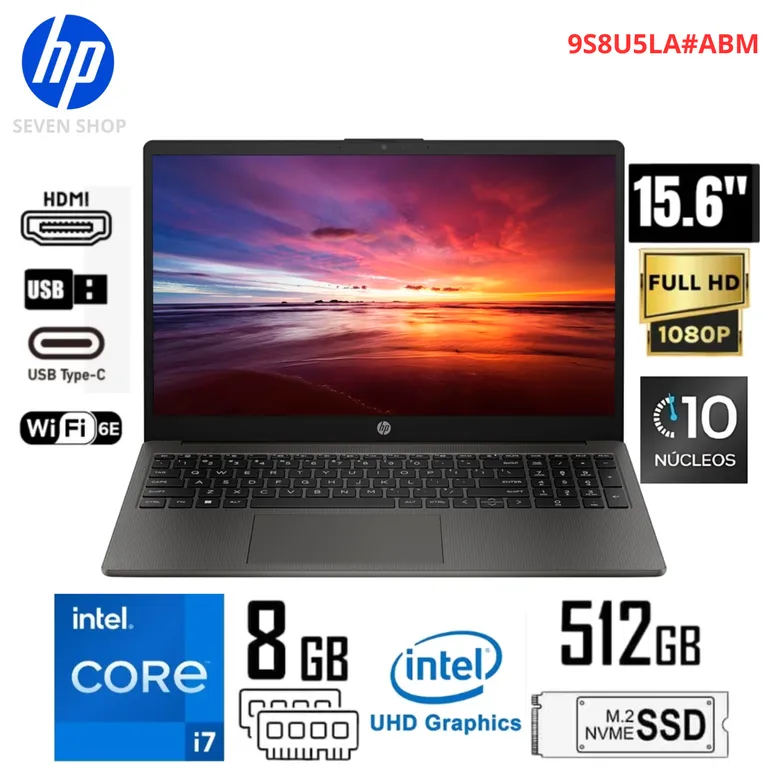 Laptop 250 G10 Intel Core i7-1355U, RAM 8GB DDR4, 512GB SSD, SVA HD de 15.6"