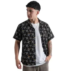 ONE PIECE - CAMISA HOMBRE NEGRO SEDA