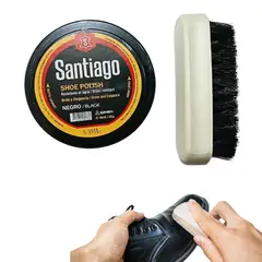 GENERICO - Betún Santiago con Escobilla Premium para limpieza de zapato de cuero negro