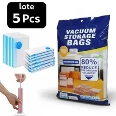 GENERICO - Pack 5 Bolsas vacío + Bomba extraccion 70cm 80cm 100cm Ropa Sabana Frazada Edredon