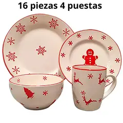 ICHIMATSU - Juego de Vajilla Navideña con Decoración Reno 16 Piezas