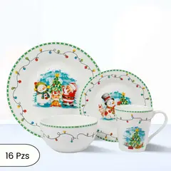 ICHIMATSU - Juego de Vajilla Navideños Focos Colores Verde 16 Piezas