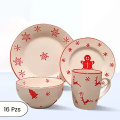ICHIMATSU - Juego de Vajilla Navideños con Decoración Reno 16 Piezas