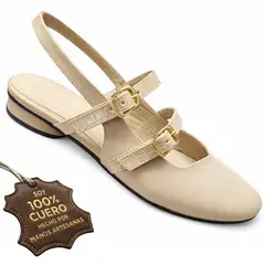 GENERICO - Ballerina para mujer oficina vestir 100% cuero vacuno beige nude