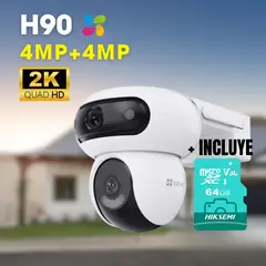EZVIZ - H90 DUAL 2K+ CAMARA DE SEGURIDAD WIFI 4MP+4MP DOBLE LENTE + Micro Sd 64gb