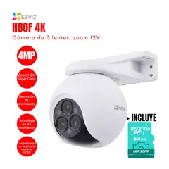 EZVIZ - Cámara Ip Ptz Para Exteriores H80f Con Triple Lente Color Blanco + Micro Sd 64gb