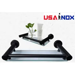 GENERICO - Repisa para baño de vidrio y acero inoxidable negro mate 30 cm